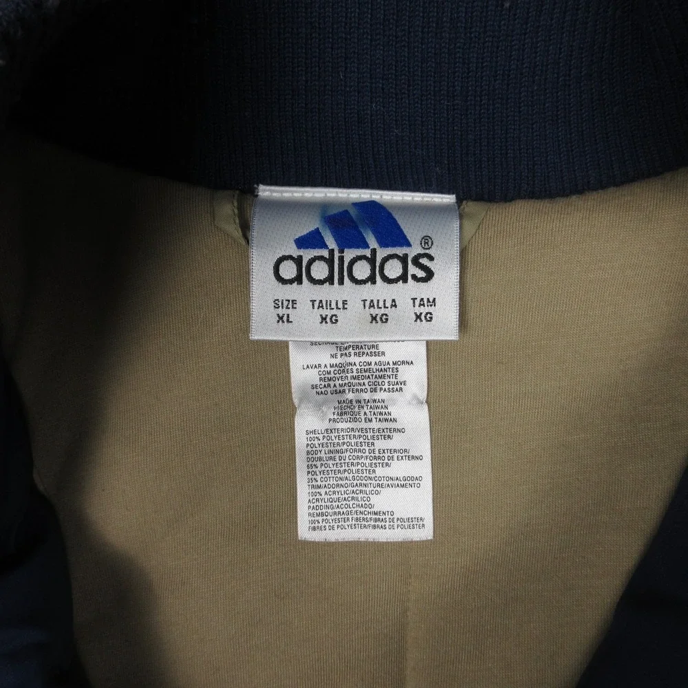 Vintage Adidas Jacket Mens XL Blue Beige Puffer Coat Outerwear Outdoor Pockets